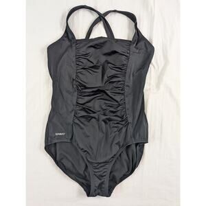 Speedo Women's Solid Shirred Tank One Piece Swimsuit Black sz 14 Padded